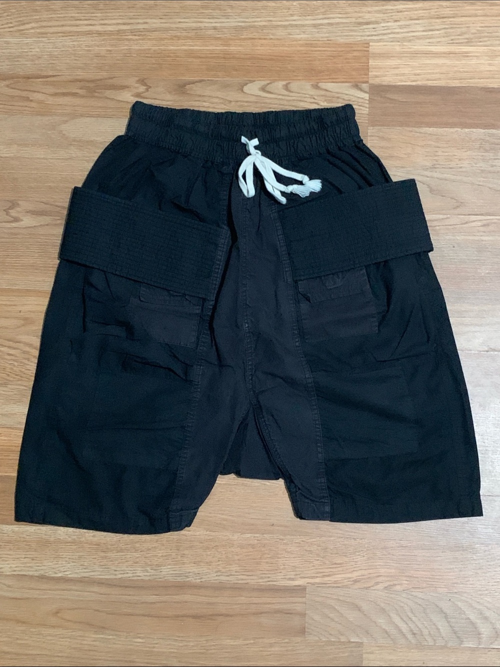 MNML Black Cargo Shorts with White Drawstring